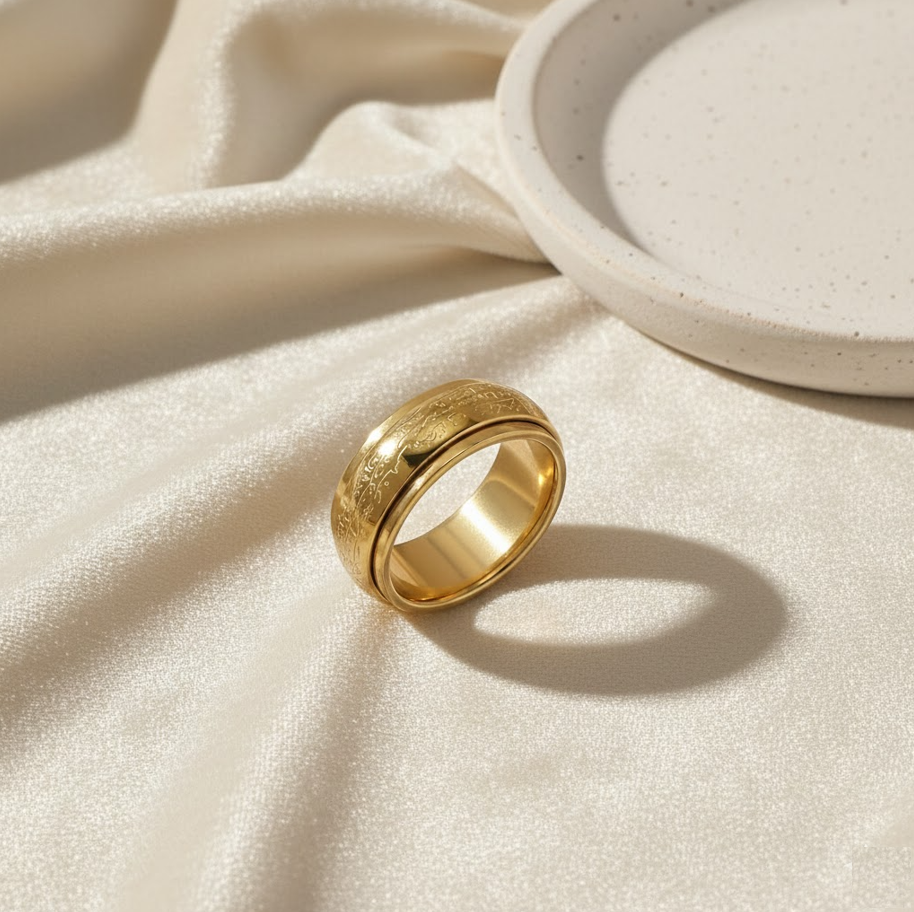 Ayatul Kursi Spinner Ring – 18K Gold Plated Islamic Anxiety Relief Jewelry